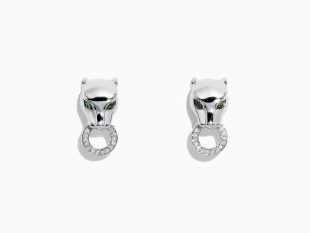 Signature Sterling Silver Diamond and Tsavorite Panther Stud Earrings, 0.16 TCW Online now