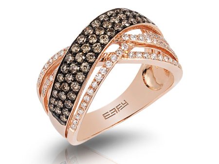 14K Rose Gold Espresso & White Diamond Ring, .90 TCW For Sale