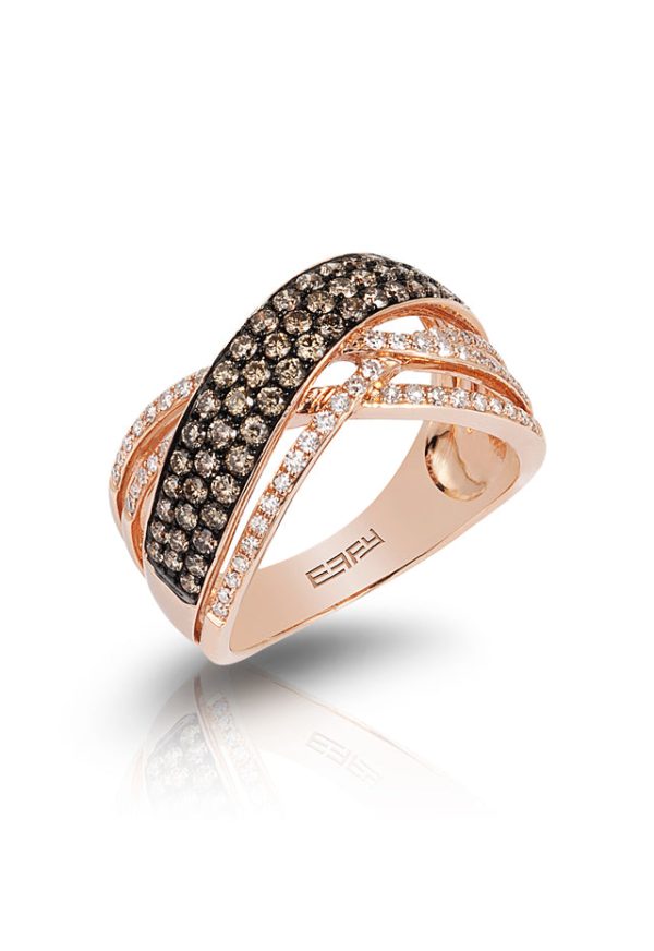 14K Rose Gold Espresso & White Diamond Ring, .90 TCW For Sale