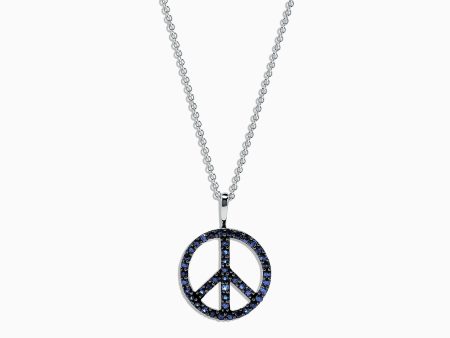 14K White Gold Blue Sapphire Peace Pendant, 0.84 TCW Hot on Sale