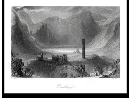 Glendalough, Co. Wicklow, Ireland. Antique Print, Steel Engraving c. 1840. Supply