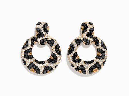 Signature 14K Yellow Gold Black and White Diamond Spot Earrings on Sale