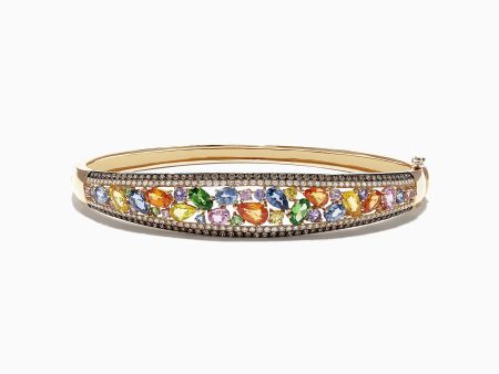 Watercolors 14K Yellow Gold Multi Sapphire & Diamond Bangle, 6.02 TCW Online now