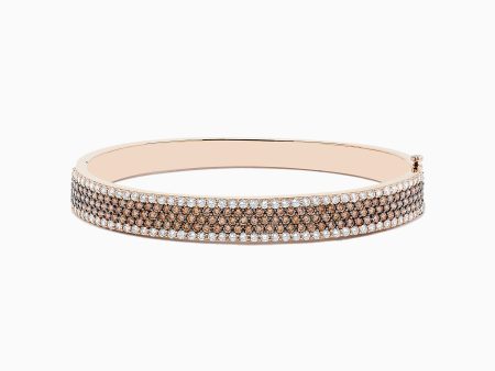 14K Rose Gold Espresso and White Diamond Bangle For Sale