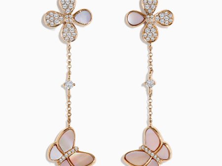 14K Rose Gold Mother of Pearl and Diamond Butterfly Earrings, 0.39 TCW Online now