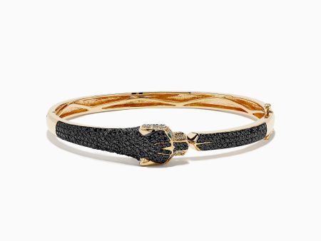 Signature 14K Yellow Gold Black Diamond & Emerald Panther Bangle Hot on Sale