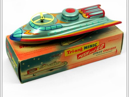 Minic Space Cruiser With Flying Saucers, Vintage Tin Plate Friction Drive Space Toy, Tri-ang, Great Britain. Online