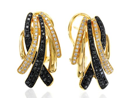 14K Yellow Gold Black and White Diamond Earrings, 0.82 TCW Sale