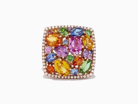 Watercolors 14K Rose Gold Multi Sapphire and Diamond Ring, 7.44 TCW Supply