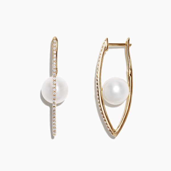 14K Gold Cultured Fresh Water Pearl & Diamond Hoop Earrings, 0.20 TCW Online Hot Sale