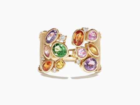 Watercolors 14K Yellow Gold Multi Sapphire and Diamond Ring, 2.46 TCW Supply