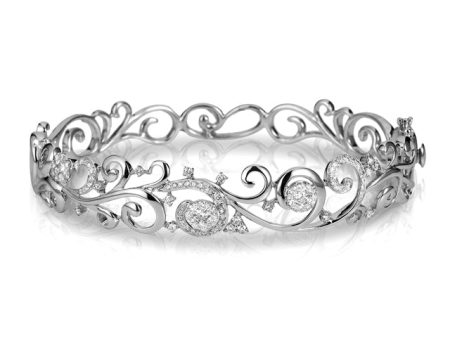 Bouquet 14K White Gold Diamond Filigree Bangle, 0.89 TCW Supply