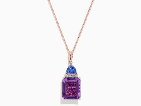 14K Rose Gold Amethyst, Tanzanite and Diamond Pendant, 6.16 TCW Online now