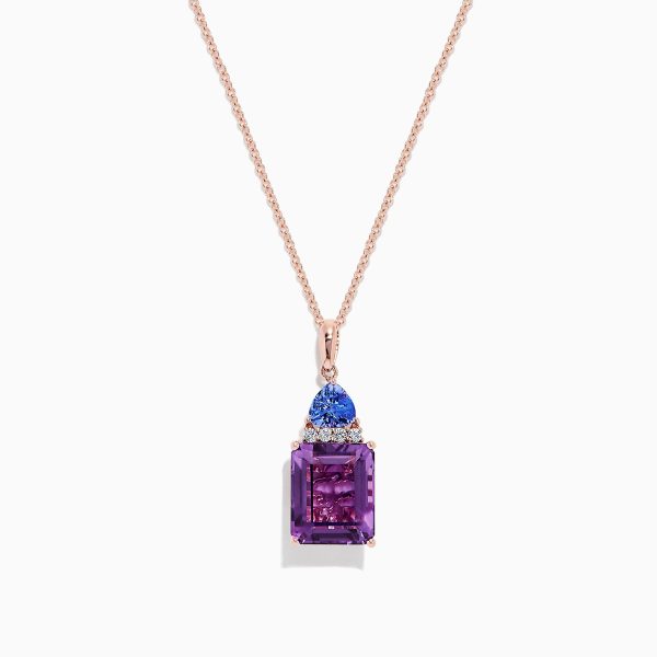 14K Rose Gold Amethyst, Tanzanite and Diamond Pendant, 6.16 TCW Online now