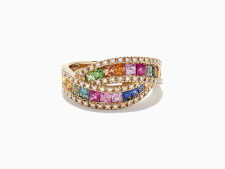 Watercolors 14K Yellow Gold Multi Sapphire and Diamond Ring, 1.95 TCW Online Hot Sale