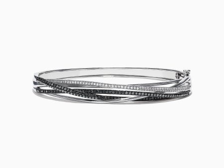 14K White Gold Black and White Diamond Bangle, 1.26 TCW Online now