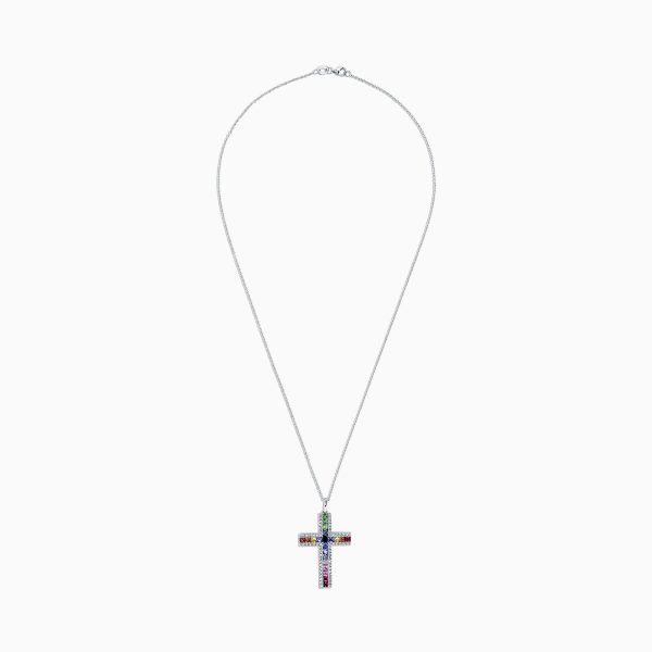 Watercolors 14K Gold Multi Sapphire & Diamond Cross Pendant, 2.63 TCW For Cheap