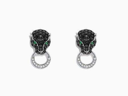 Signature 14K White Gold Black Diamond & Emerald Earrings, 0.84 TCW Fashion