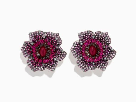 14K Rose Gold Ruby, Sapphire and Diamond Flower Earrings, 11.71 TCW Online