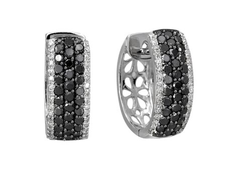 14K White Gold Black and White Diamond Earrings, 1.30 TCW Online