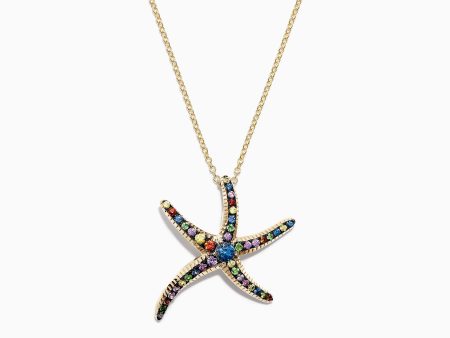 Watercolors 14K Yellow Gold Multi Sapphire Starfish Pendant, 0.80 TCW Cheap