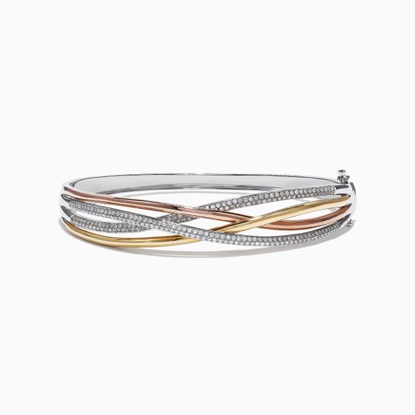 Trio 14K Tri-Color Gold Diamond Crossover Bangle, 1.03 TCW For Cheap