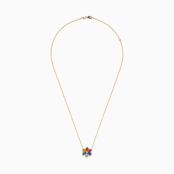 Watercolors 14K Gold Multi Sapphire and Diamond Flower Necklace Cheap