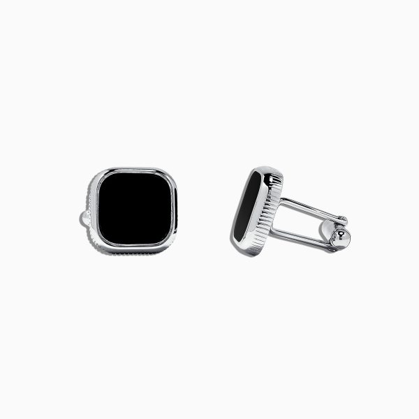 Men s Sterling Silver and Black Agate Cufflinks, 5.40 TCW Hot on Sale