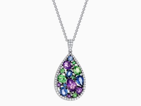 Watercolors 14K White Gold Multi Sapphire & Tsavorite Diamond Pendant, 3.62 TCW For Cheap