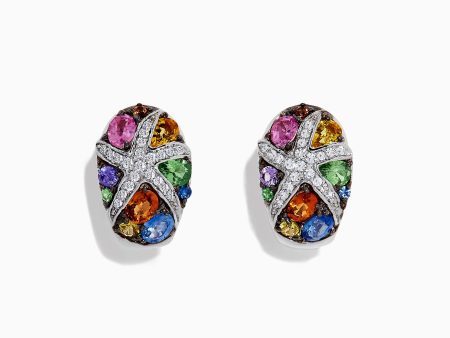 Watercolors 14K White Gold Multi Sapphire & Diamond Earrings, 3.01 TCW Supply