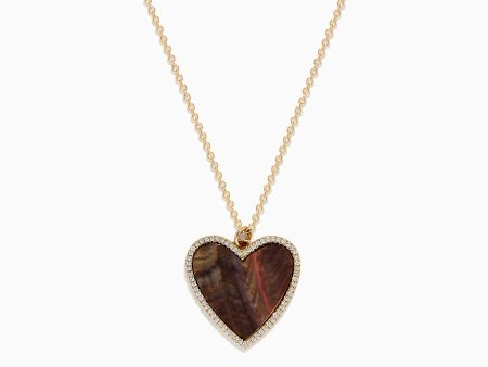 Novelty 14K Yellow Gold Mother of Pearl and Diamond Heart Pendant Fashion