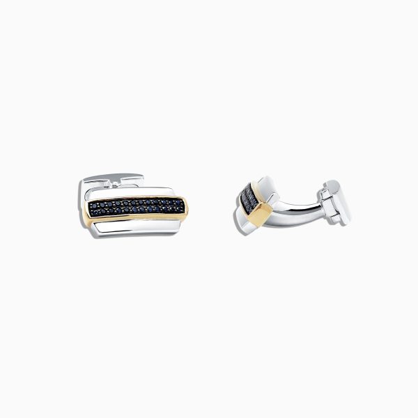 Men s Sterling Silver and Black Sapphire Cufflinks, 0.62 TCW Online