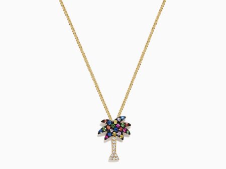 Watercolors 14K Yellow Gold Multi Sapphire & Diamond Palm Tree Pendant, 0.33 TCW For Sale