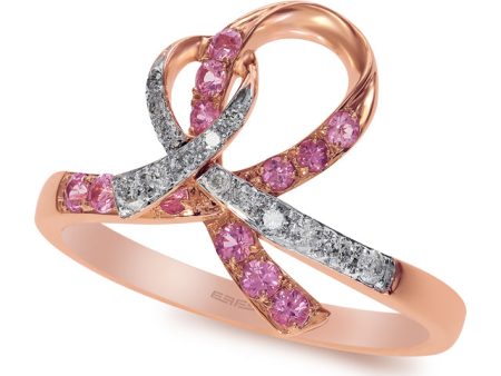 14K Rose Gold Pink Sapphire and Diamond Breast Cancer Awareness Ribbon Ring, 0.38 TCW Sale