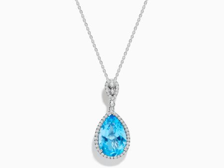 Ocean Bleu 14K White Gold Blue Topaz and Diamond Pendant on Sale