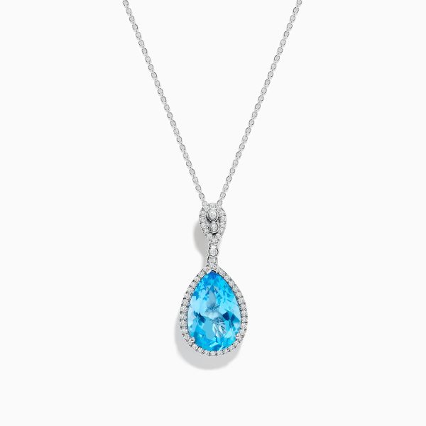 Ocean Bleu 14K White Gold Blue Topaz and Diamond Pendant on Sale