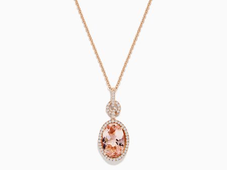 14K Rose Gold Morganite and Diamond Pendant, 3.40 TCW Online now