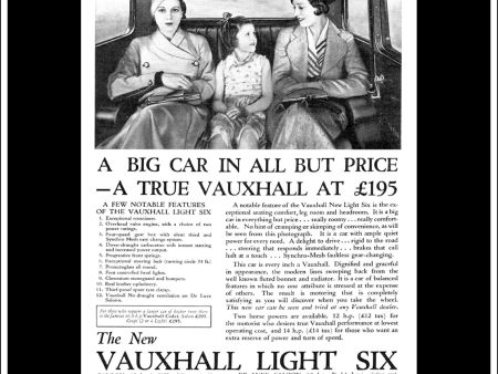 Vauxhall Light Six. Original Vintage Advert From July 12th, 1933. Supply