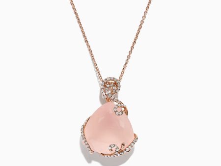 14K Rose Gold Rose Quartz and Diamond Pendant, 16.18 TCW on Sale