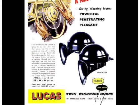 Lucas Twin Windtone Horns. Original Vintage Advert From March, 1958. Online