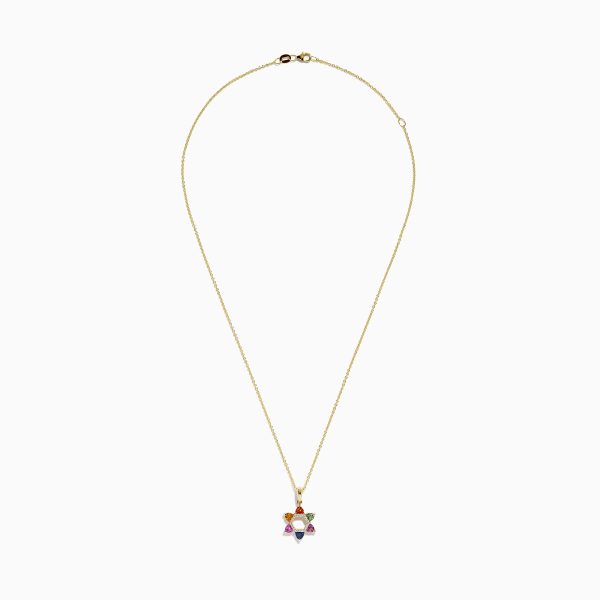 14K Gold Multi Sapphire & Diamond Star of David Pendant, 1.96 TCW on Sale