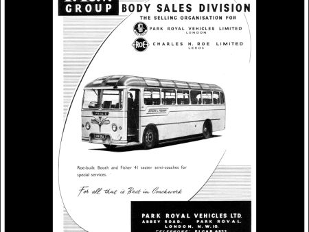 Park Royal Vehicles Ltd. Roe-Built Booth & Fisher Coach. Original Vintage Advert From June, 1958. on Sale