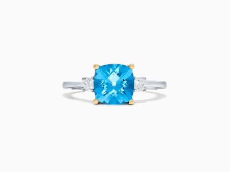 14K Two Tone Gold Blue Topaz and Diamond Ring, 2.16 TCW For Cheap