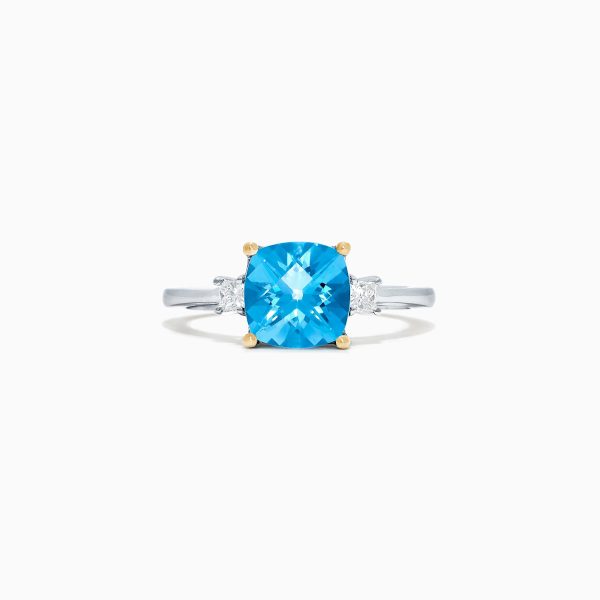 14K Two Tone Gold Blue Topaz and Diamond Ring, 2.16 TCW For Cheap