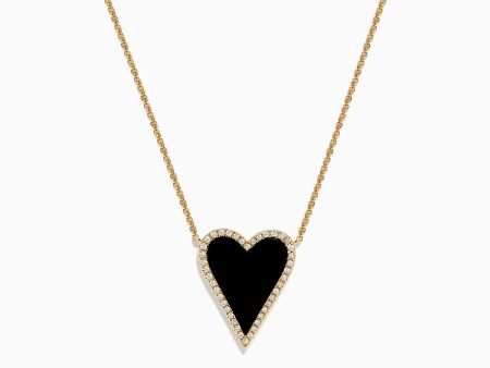 Novelty 14K Yellow Gold Onyx and Diamond Elongated Heart Pendant Sale