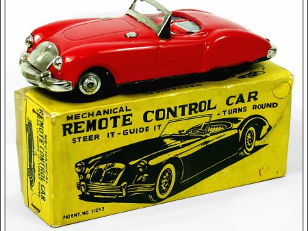 MGA Roadster, Vintage Tin Plate Clockwork   Wind-Up Remote Control Car, Sanshin, Japan. Online now