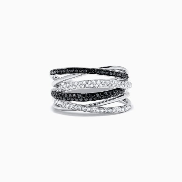 14K White Gold Black and White Diamond Ring, 0.56 TCW For Cheap