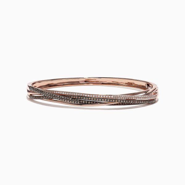 14K Rose Gold Espresso and White Diamond Bangle, 1.26 TCW Sale