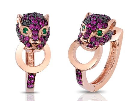 Signature 14K Rose Gold Ruby, Black Diamond and Emerald Earrings Online Sale