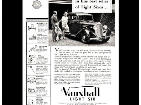 Vauxhall Light Six. Original Vintage Advert From July 31st 1935. Fashion